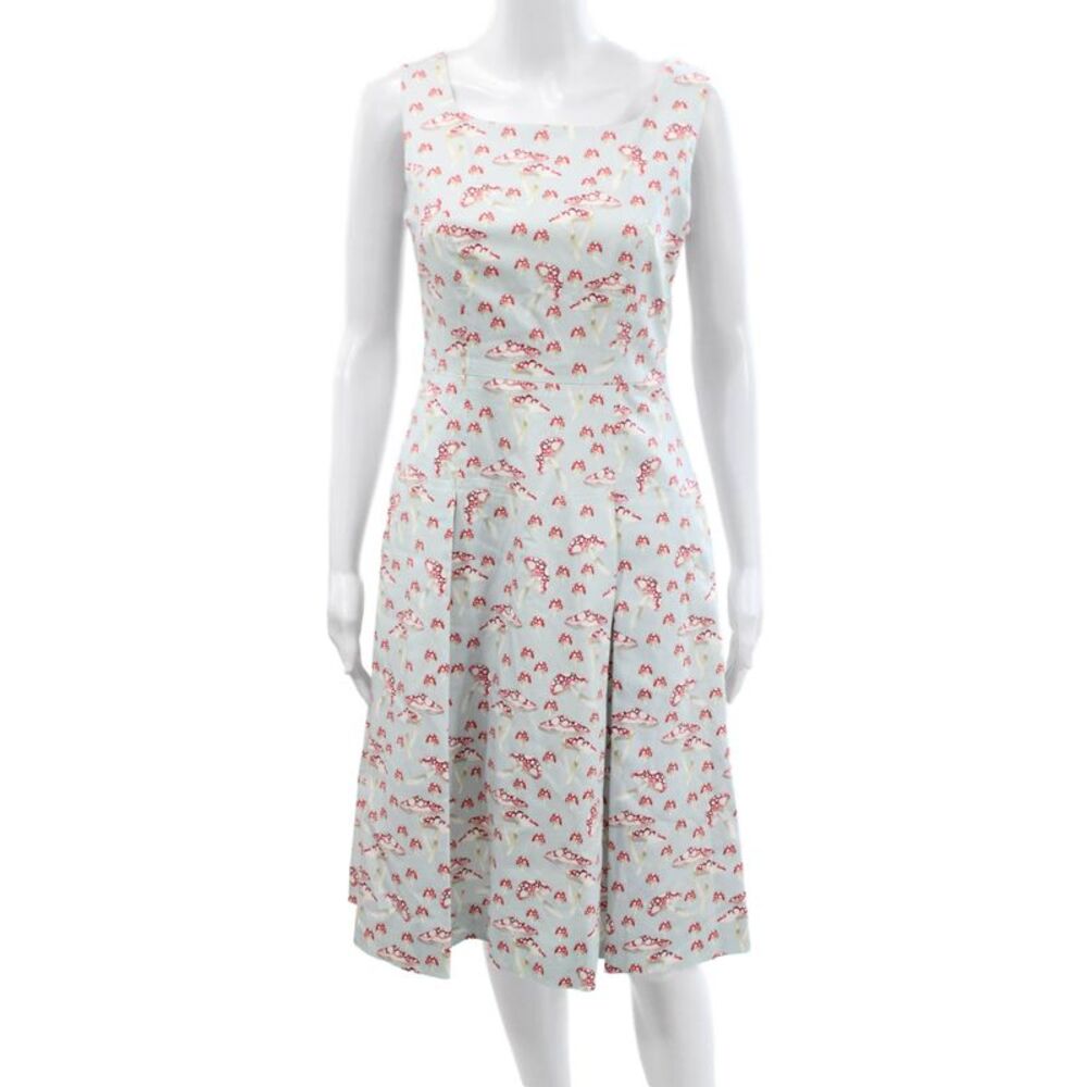 Carolina Herrera Women Fit & Flare Blue Floral Sleeveless Dress Size 4